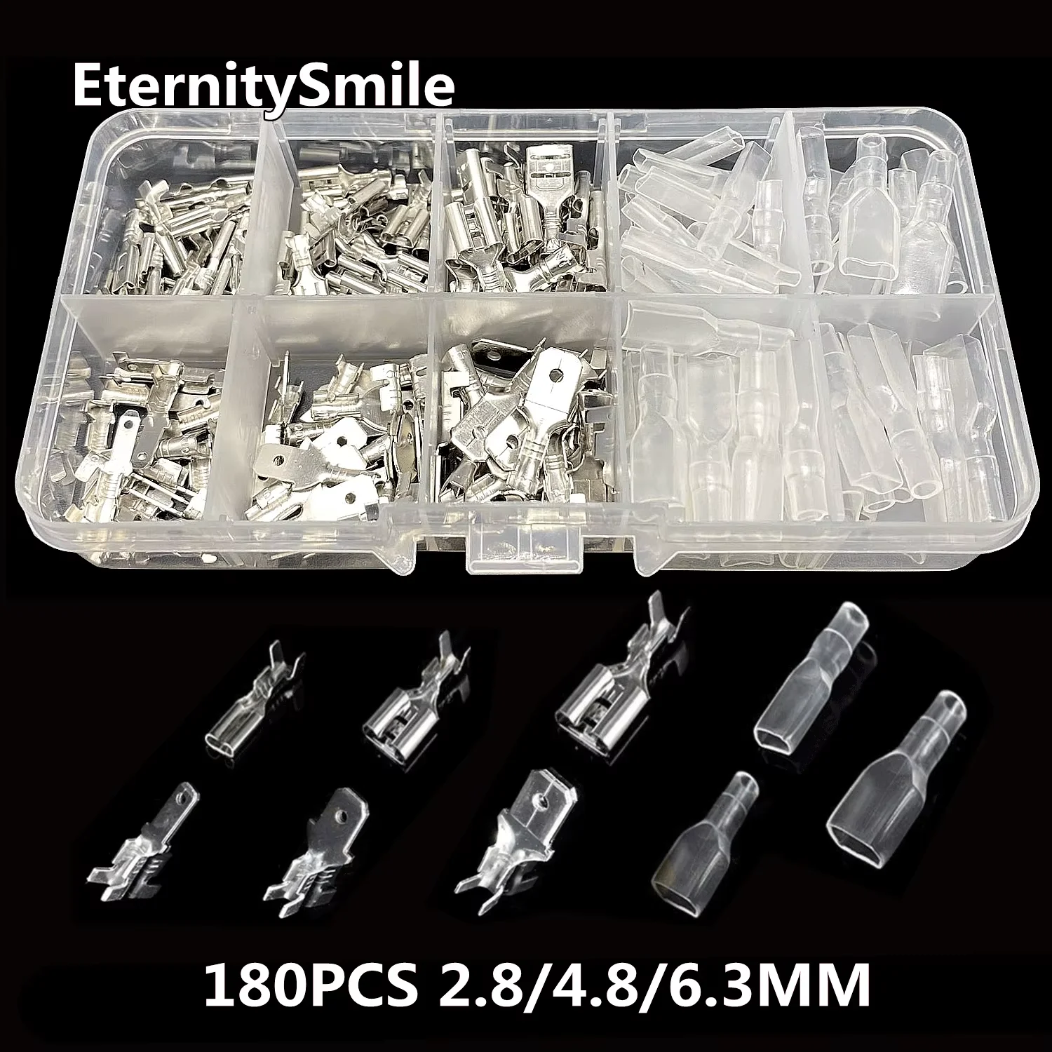 180Pcs/Box 2.8/4.8/6.3mm,Electrical Connector,Butt Crimping Terminal,Female And Male Wire And Cable Splicing Terminal