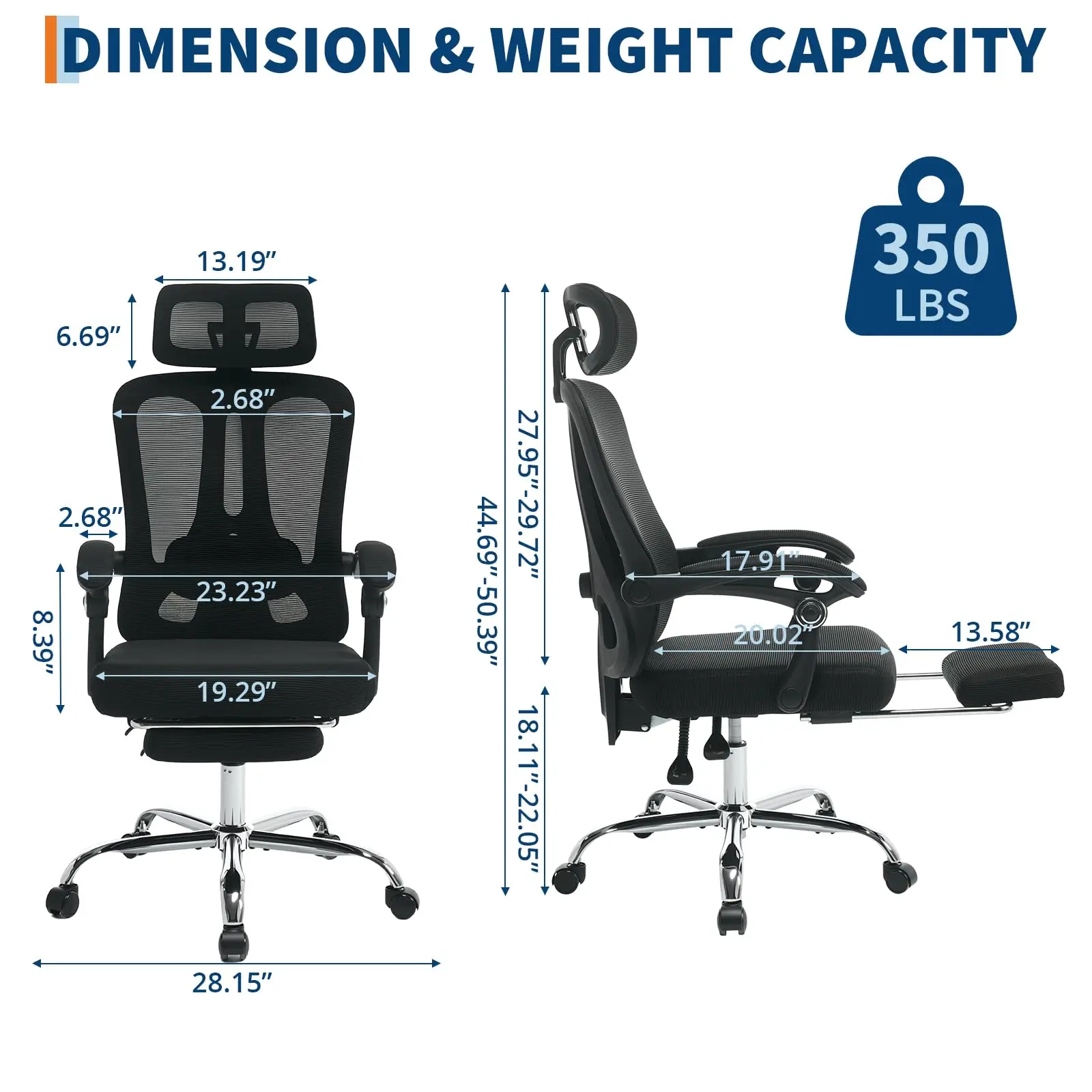 Office Computer Desk Chair, High-Back Mesh Rolling Work Swivel Chairs with Wheels, Comfortable Lumbar Support, Comfy Arms for Home, Bedroom, Study