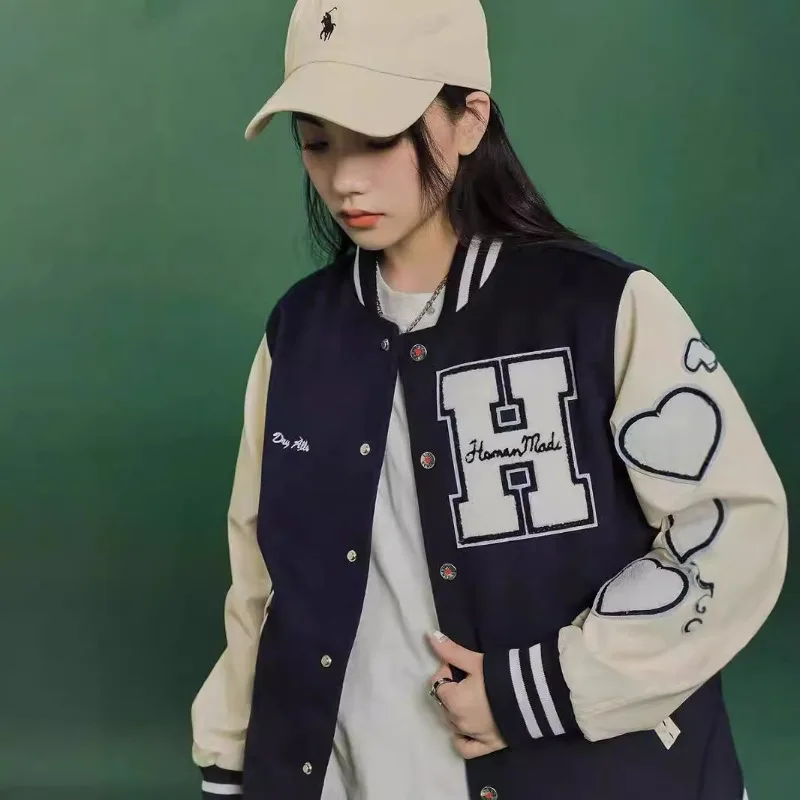 Human Made Duck Tiger Stitched Letterman Jacket Casual Outerwear for Men Women