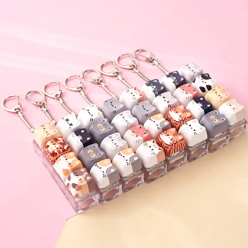 Cute Cat Relax Button Keycap Kawaii Cat Keyboard Fidget Toy for Friends Gift Portable Fidget Keychain Fashion Bag Charm Брелки