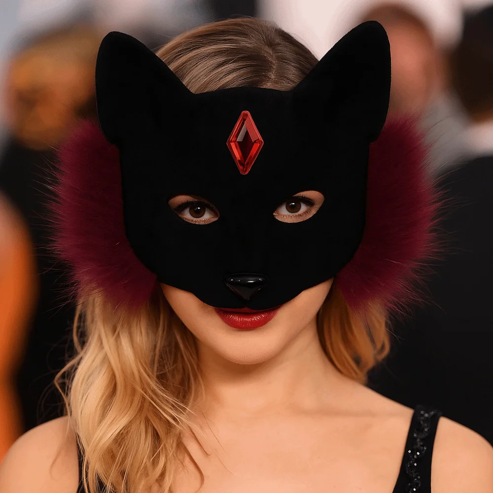 Fantasia engraçado gato máscaras faciais cosplay peludo halloween masquerade máscara animal preto meia máscara facial comic con