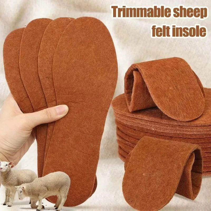 5-20Pairs Thick Wool Felt Insoles Winter Thermal Warm Breathable Anti Odor Sweat Absorbent Cushioned for Men Women Cold Weather