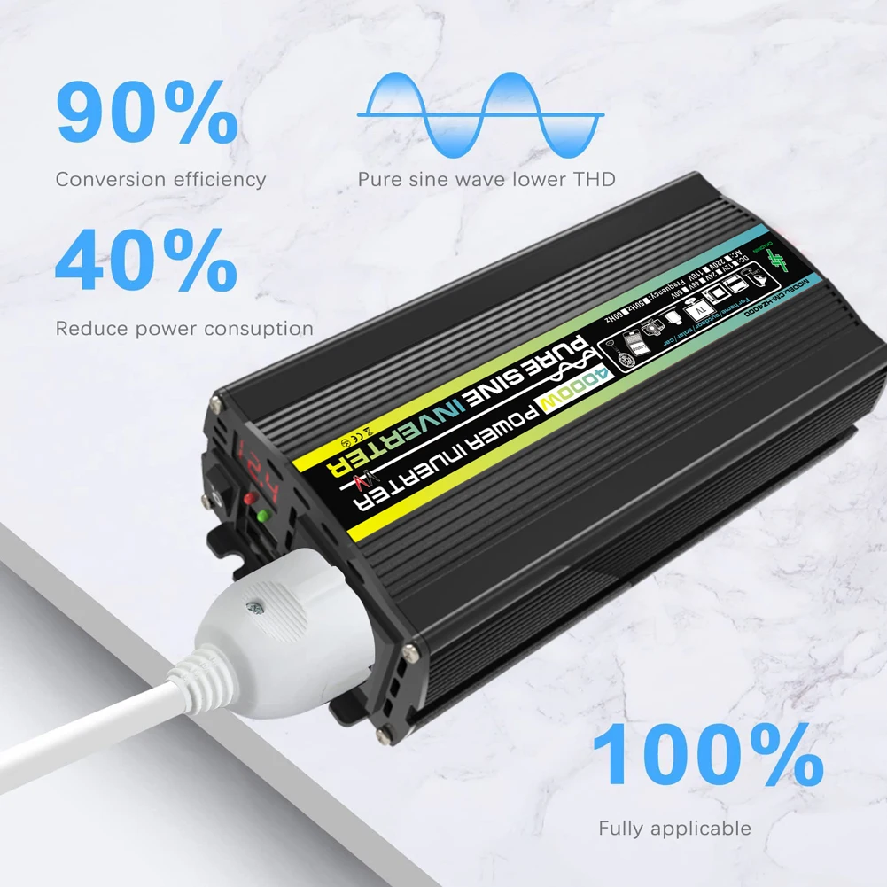 3000W-8000W Car Inverter LED Display Smart Power Inverter 12V 220V Pure Sine Wave for Car Auto RV Transformer Convert Socket