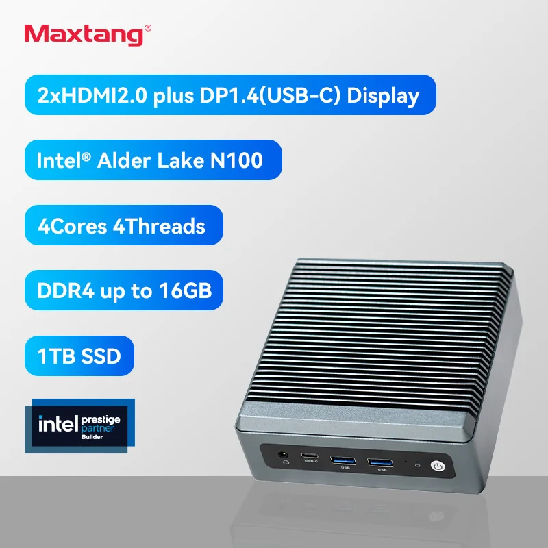 มินิพีซี Maxtang Intel รุ่นที่ 12 N100 แรม 16GB ความจุ 1TB SSD คอมพิวเตอร์พีซี DDR4 M.2 2280 SATA คอมพิวเตอร์เล่นเกม พร้อมระบบปฏิบัติการ Win11 WIFI6 และ BT5.2