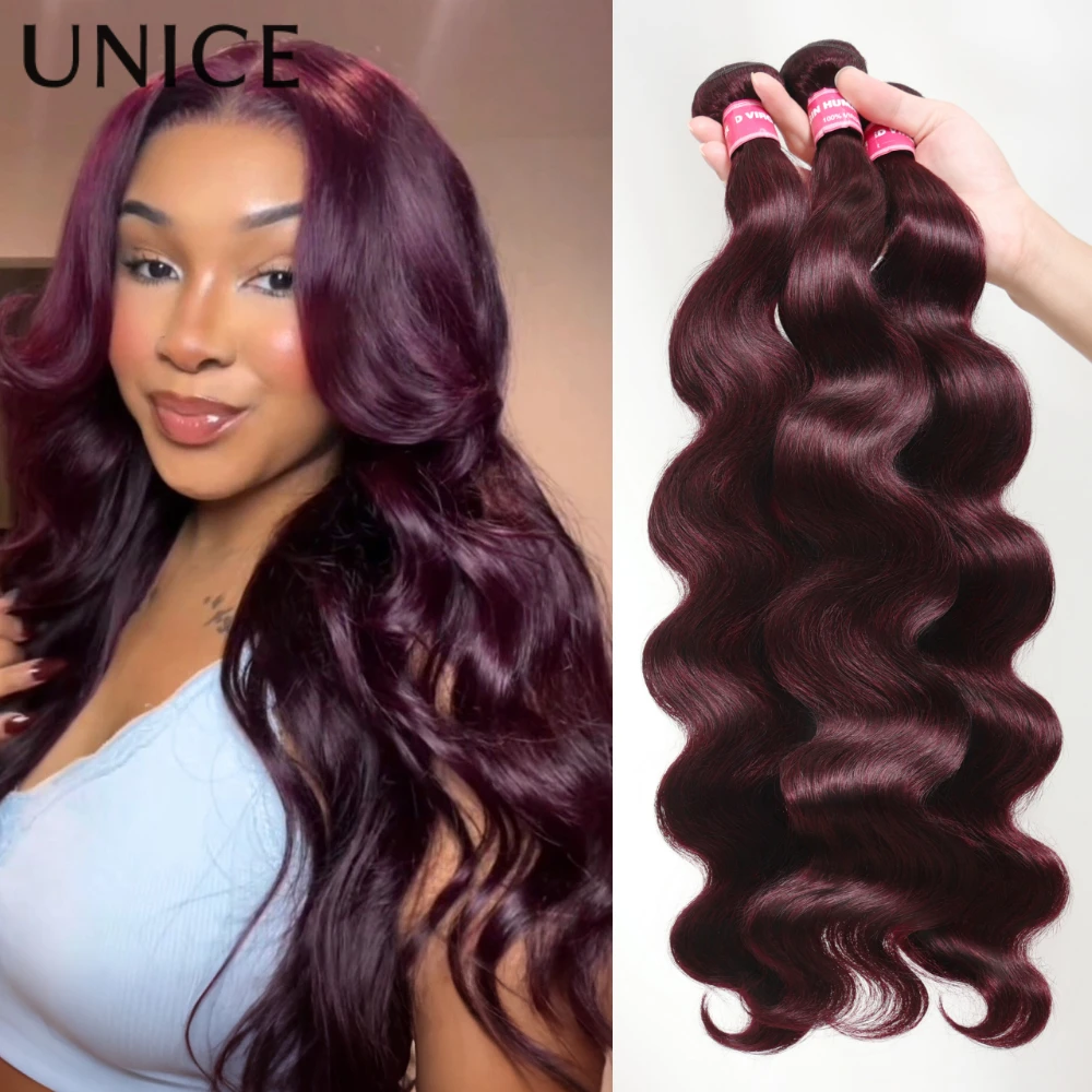 UNice cheveux violet noir cerise corps vague paquets 1/3/4 pièces offre 100% cheveux humains 100 grammes par paquet coudre en tissage rapide paquets