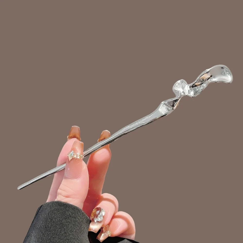 New Chinese Style Silver Metal Hair Stick Twisted Wave Plum Blossom Snake Shape U Hairpin Hanfu Qipao Coiled Hair Accessory view 6