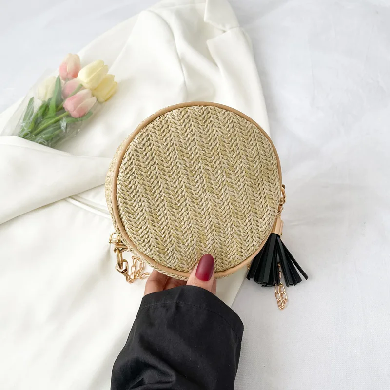 

Мини-круглая пляжная сумка, соломенная тканая сумка для женщин и девочек, сумка на плечо из ротанга для пикника, тканая сумка из ротанга для макияжа мобильного телефона