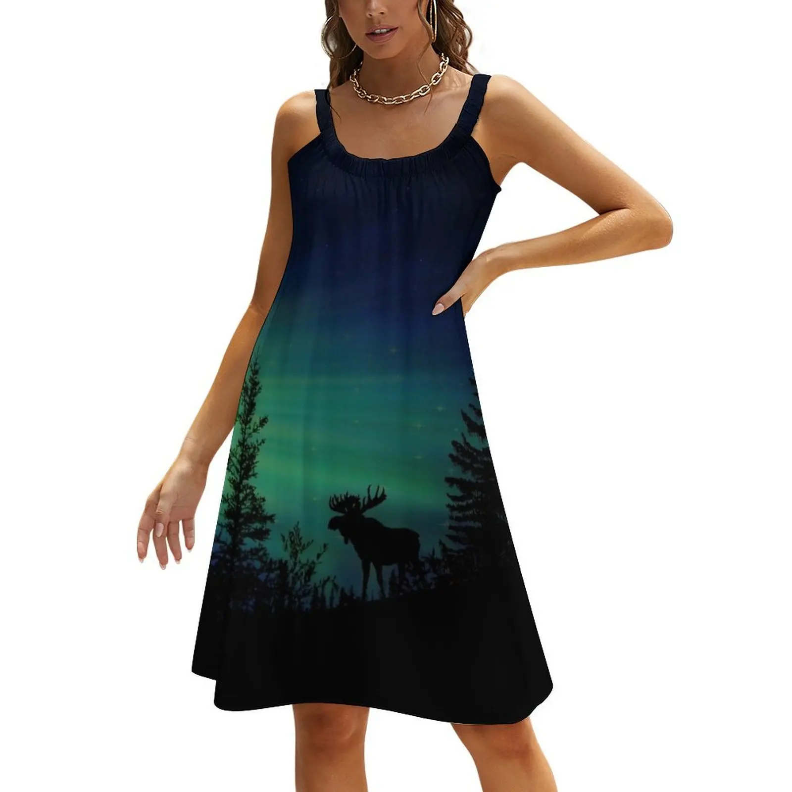 

Moose with Northern Lights Beach Sling Skirt dresses for special events dresses for women