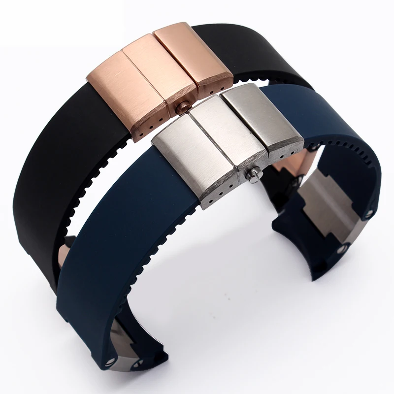 Imagem -05 - Waterproof Silicone Rubber Verbands Curved End Strap Ver Bracelets Black Brown Blue 24 mm 22 mm