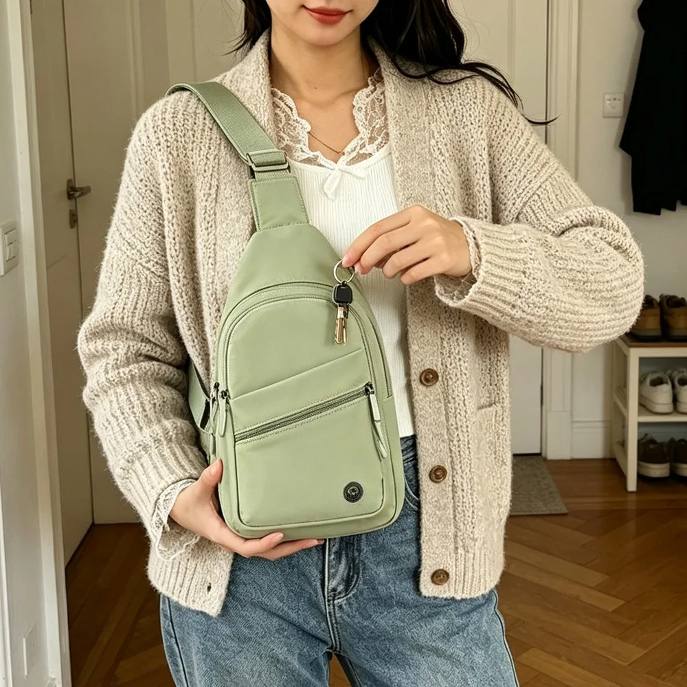 Green Large Capacity Chest Sling Bag 1 Pack, Lightweight Water Resistant Crossbody Shoulder Bag, Casual Daypack for Travel Commute Outdoor