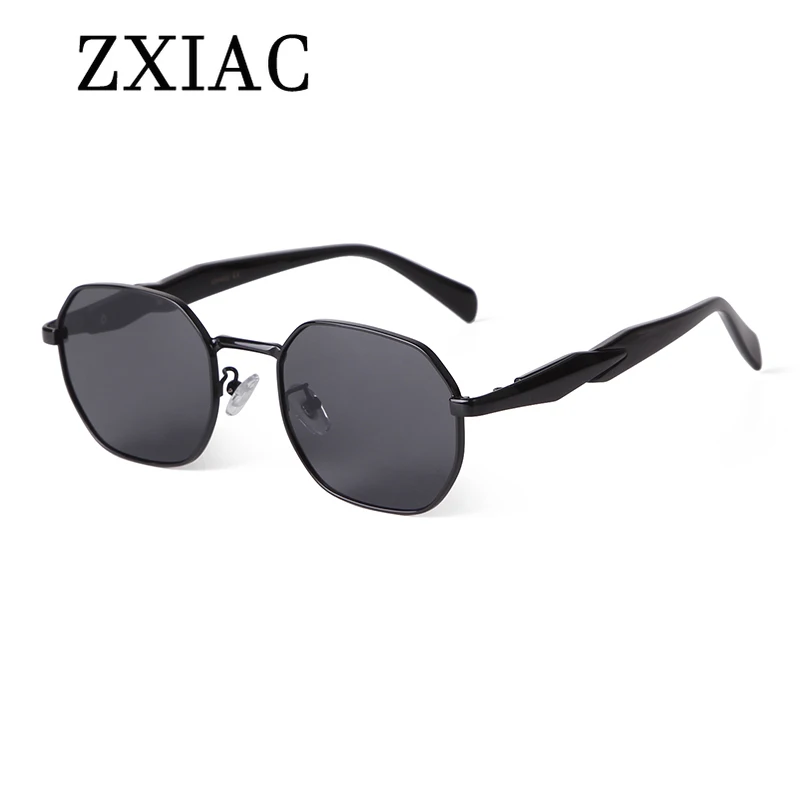 ZXIAC Fashion Casual Spliced Temple Sunglasses Women Trendy Metal Large Black Frame Sun Glasses Men Retro High Quality Shades UV