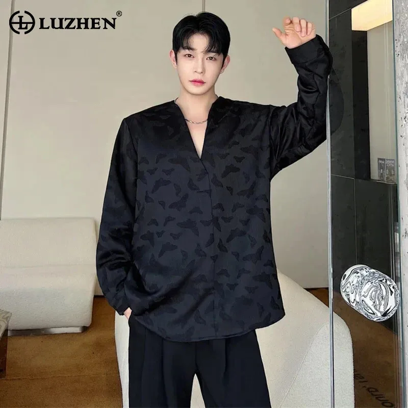 

LUZHEN Fashion Printing Korean Shirts Trendy Casual Simple Long Sleeve Tops Niche Design Elegant Blouses Men's Clothing LZ4327