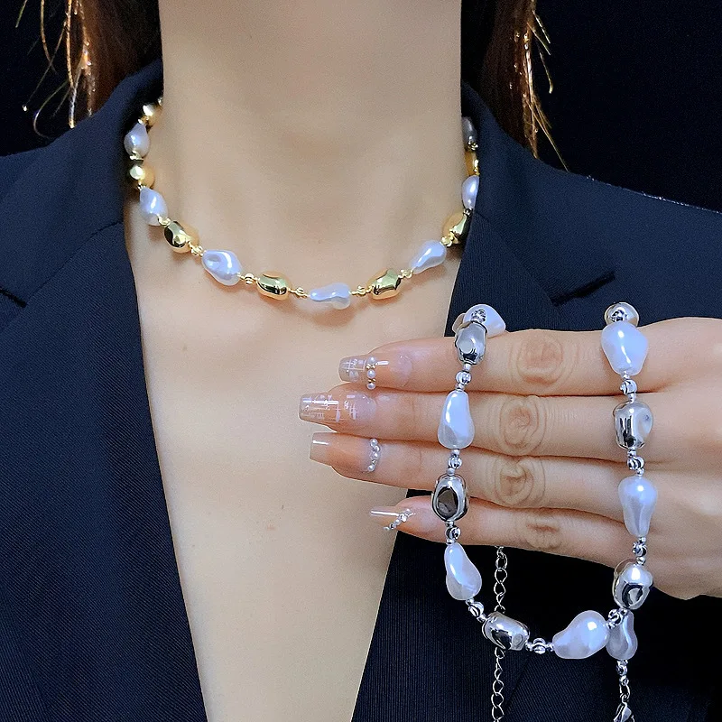

Baroque Artificial Pearl Nelace Simple Metal Cross-Border Choker Faion Trend Personalized Jewelry Accory