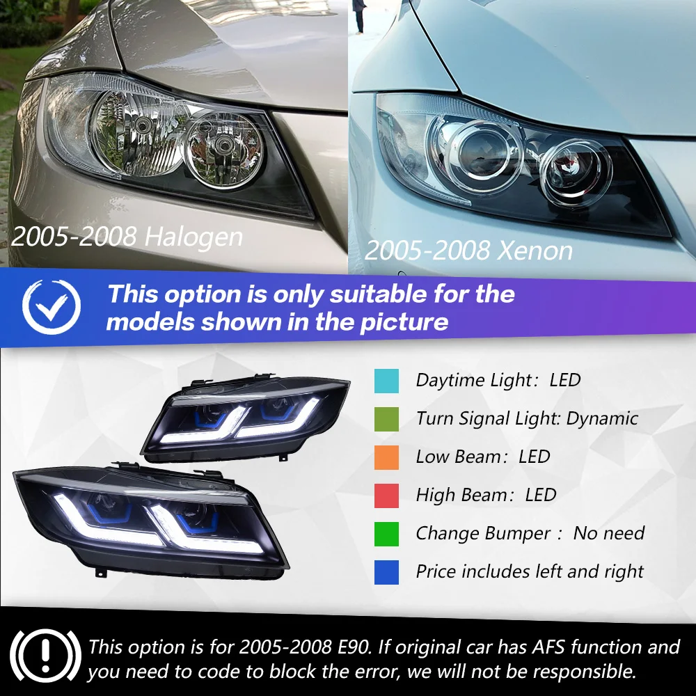 ダイナミックLEDカーヘッドランプ,ヘッドライト取り付け,BMW E90
