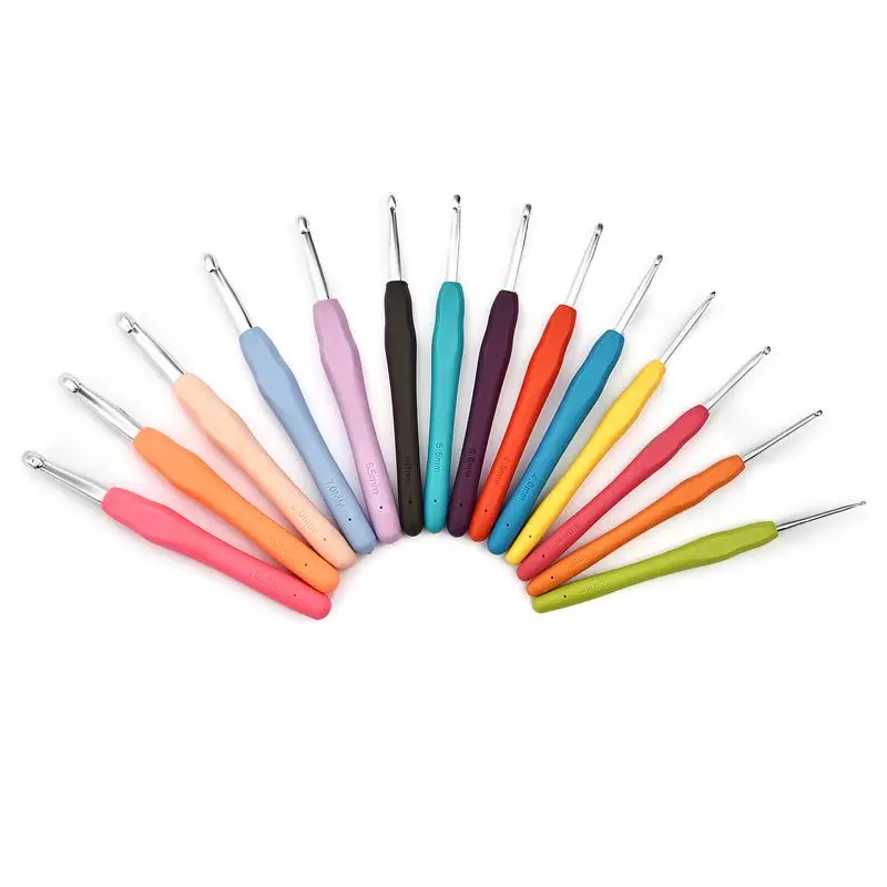 2-10mm Rubber Handle Crochet Hooks Needles Grip Ergonomic Handle Knit Weave Crafts Yarn Sewing Tools Crochet Knitting Needles