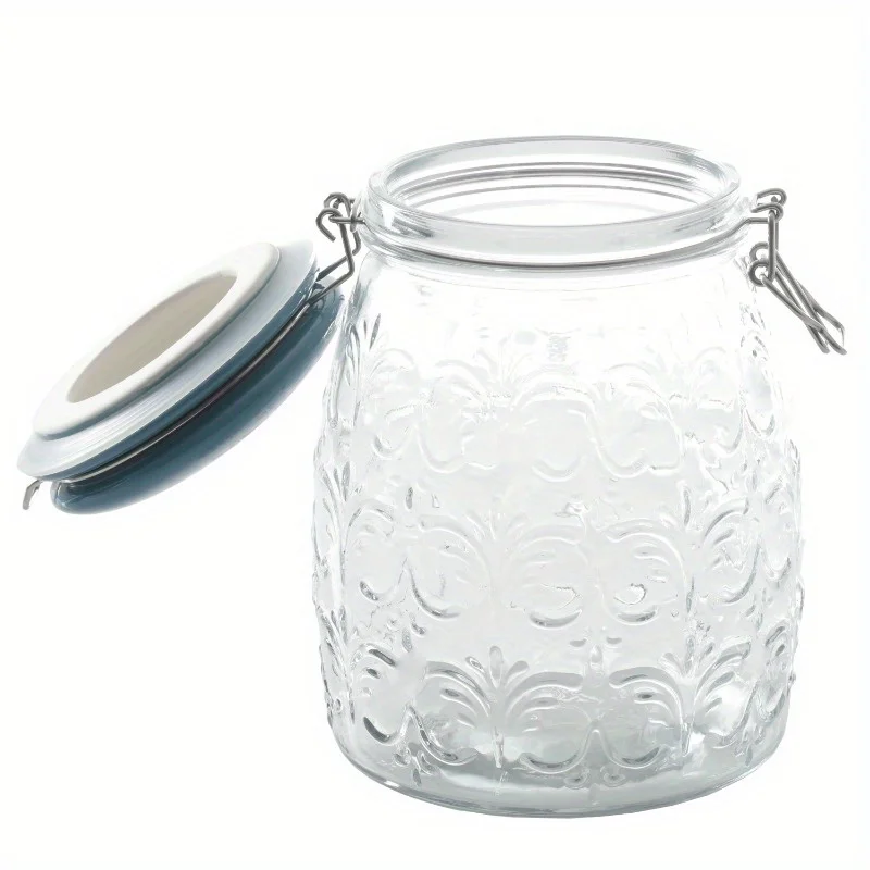 Floral Embossed Clip Jar, Set of 3 Multifunctional