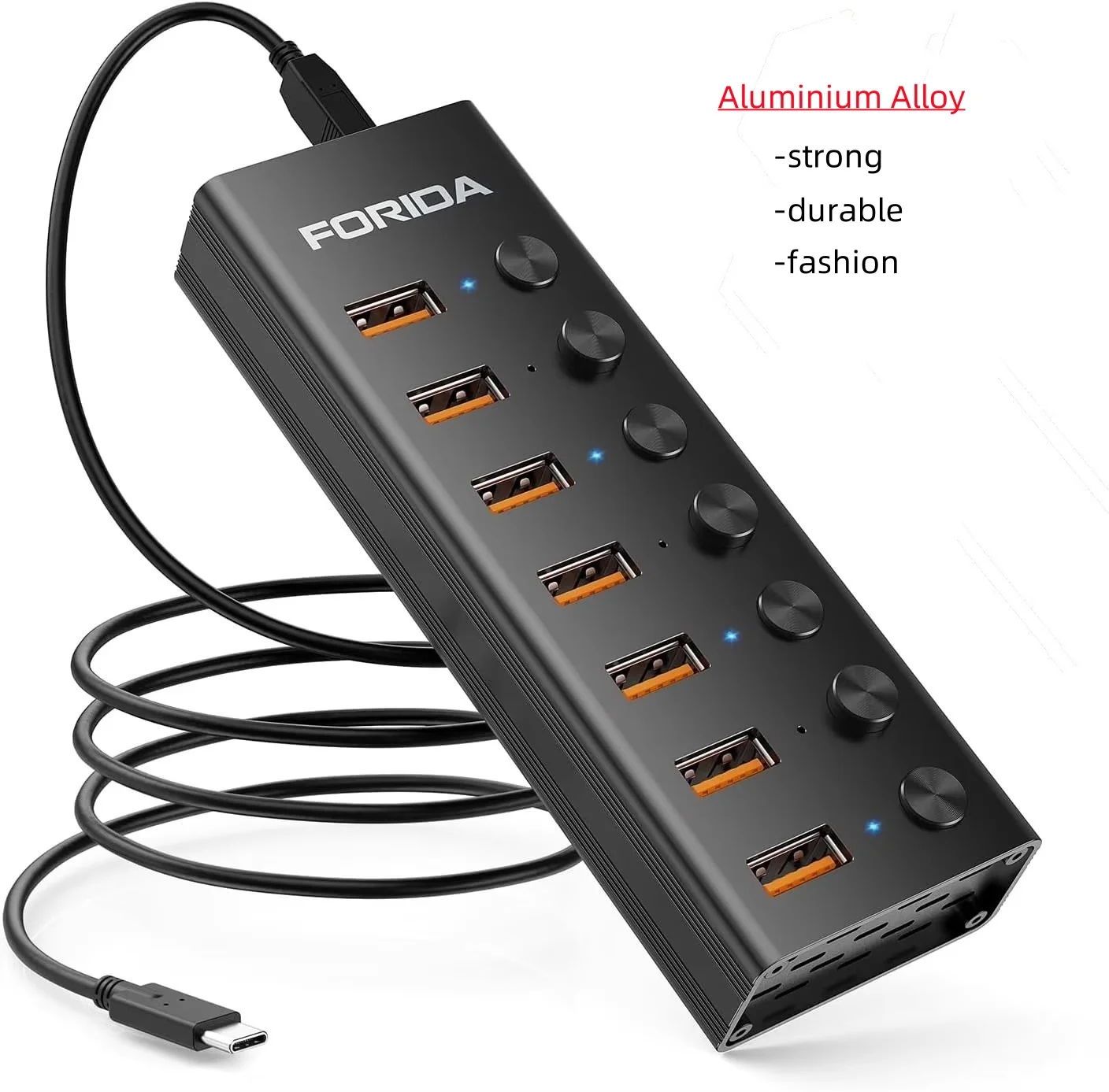 FORIDA 7 Port USB A Docking Stations 10Gbps Power USB 3.2 Hub Splitter On/Off Switch Adapter for Laptop PC Flash Drive Phone