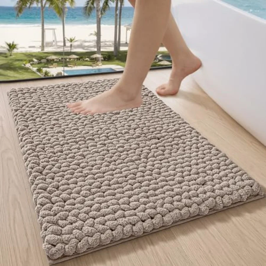 

Luxury Bathroom Rug Ultra Soft Quick Dry Bath Mat Non-Slip Absorbent Thick Chenille Bath Rug Cozy Braid Design Floor Mat for Ba
