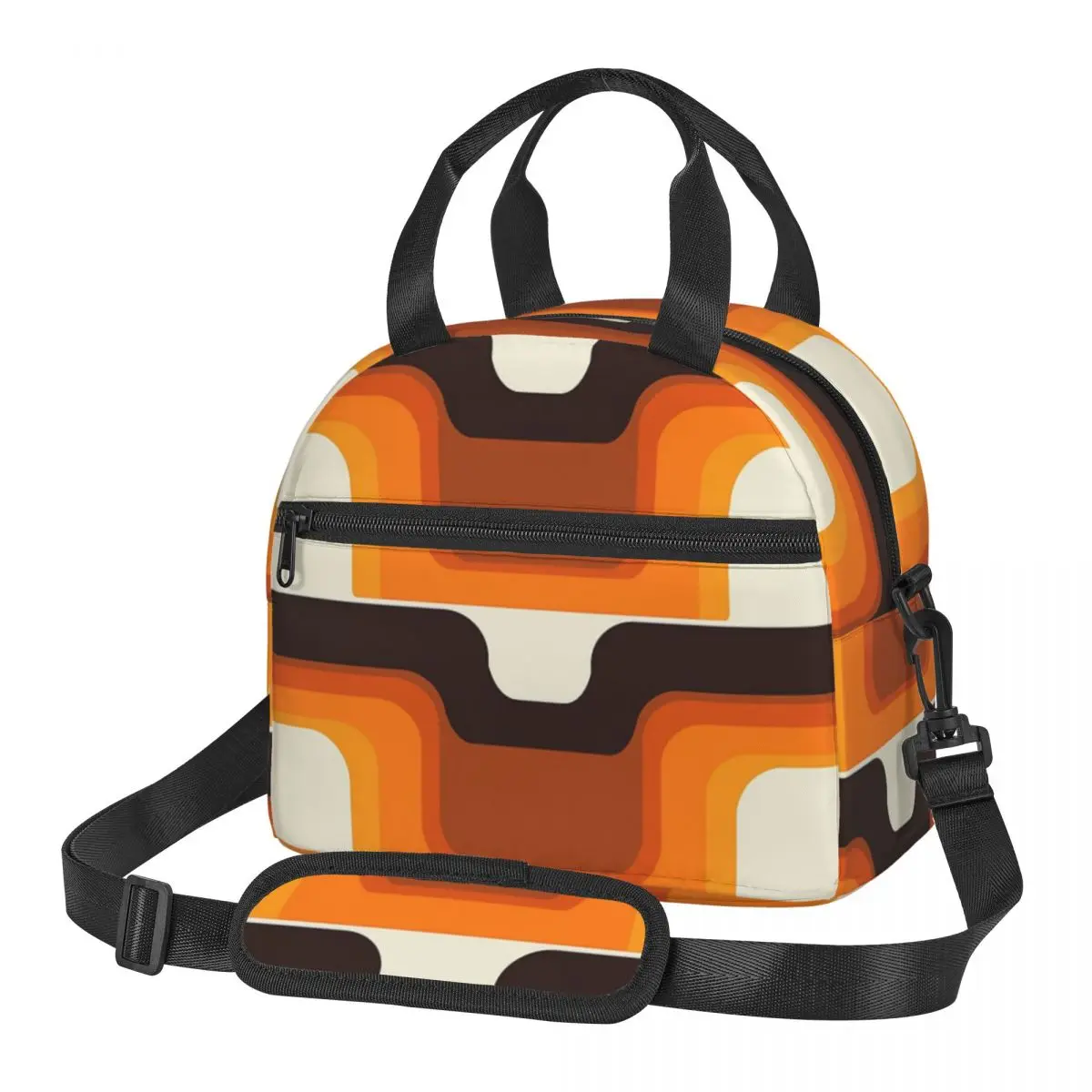 Mid-Century Modern Meets 1970s Orange Insulated Lunch Bag for School Picnic Storage Food Boxes Cooler Thermal Lunch Box Tote