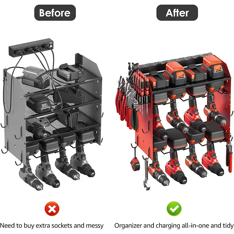 Cassapanca per attrezzi Scaffale per attrezzi galleggiante a 3 strati Scaffale per organizer per utensili elettrici a mano Supporto per trapano elettrico Montaggio a parete Armadietto per garage per officina