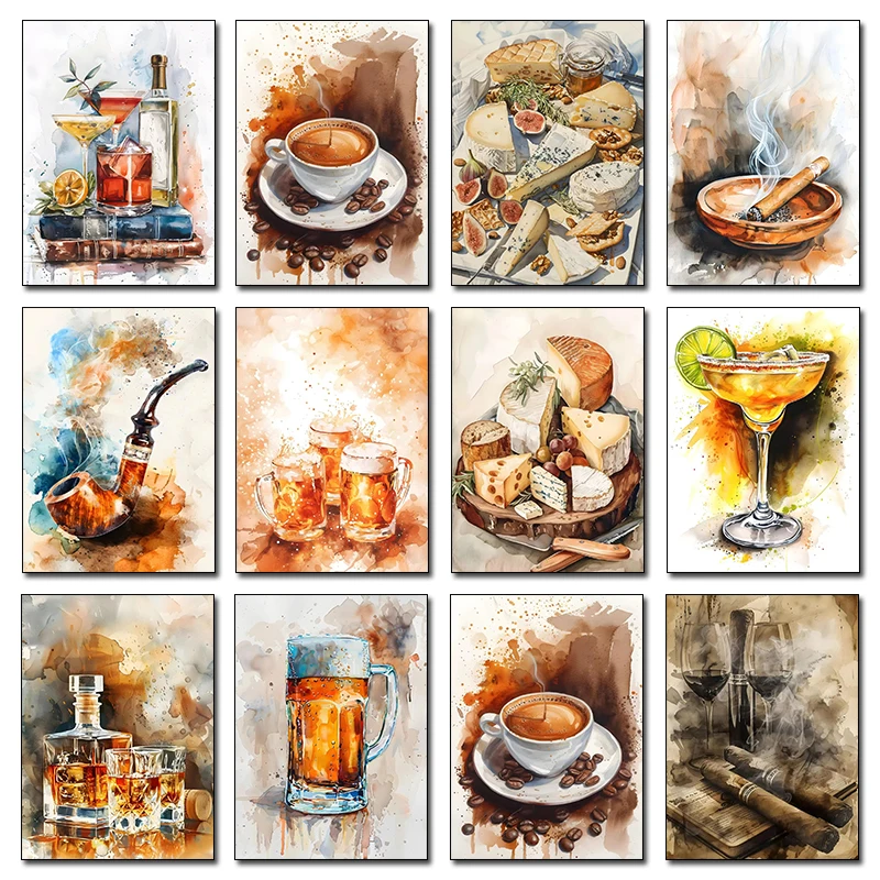 1pc frameless Canvas Painting 1pcs(No frame)Graffiti Whiskey Moments Poster Vibrant Smoking Pipe Bar and Dine Essentials Wall Pi