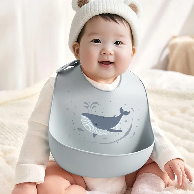 1/2Pcs Food Grade Silicone Baby Eating Bibs Easy to Clean Baby Bibs Drool Towels Waterproof Children Silicone Drool Bibs