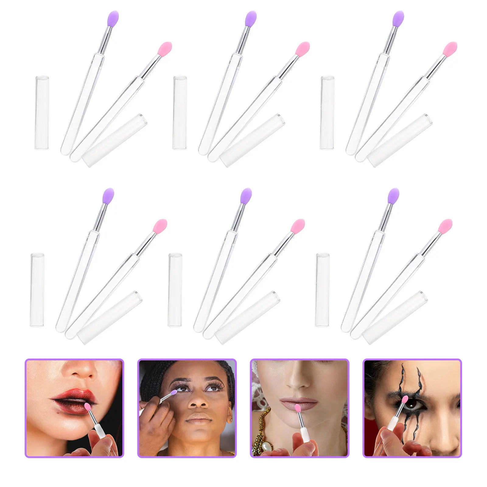 6Pcs Silicone Lip Mask Spoons Lip Brush Eyeshadow Applicator Makeup Supplies Flexible Head Design Hygienic Lid