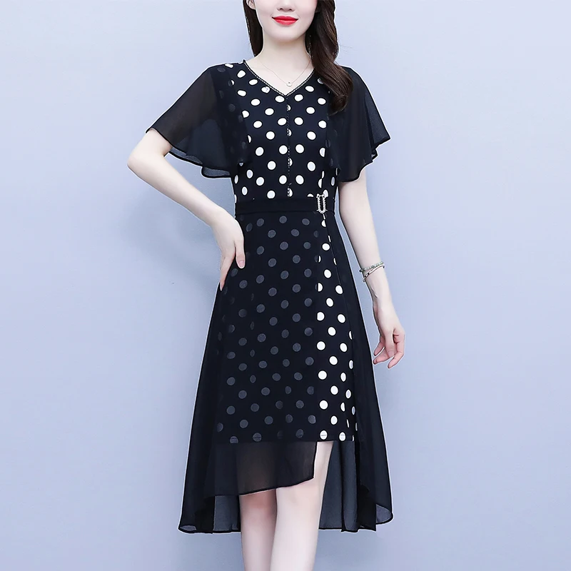 

Summer Black Dot Office Lady Hollow Out Sexy Dress Women Korean Vintage Hepburn Dress 2026 New Elegant Loose Midi Dress
