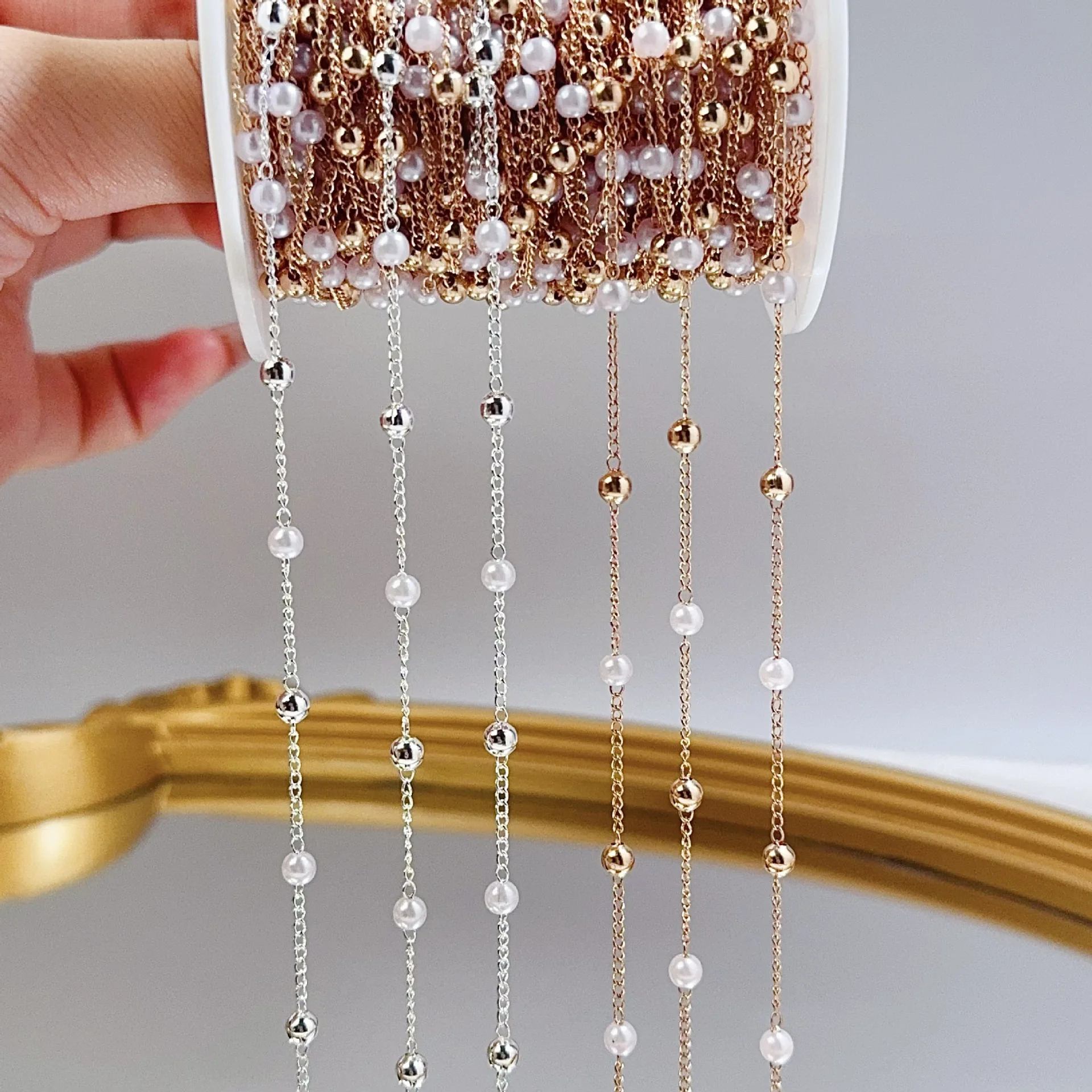 0.5/1/2M Pearl Copper Bead Chain Exquisite High Color Retention Suitable DIY Necklace Bracelet Tassel Chain Decoration Material