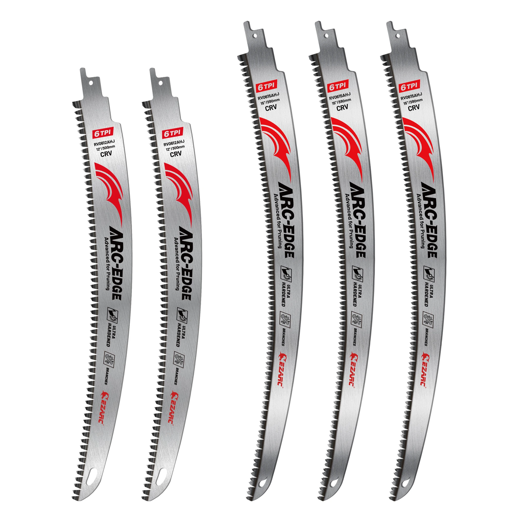 

EZARC Japanese Teeth Reciprocating Saw Blade Set 5Pcs Arc Edge Wood Pruning SawBlades 6TPI for Tree Trimming Wood Cutting 12"15"