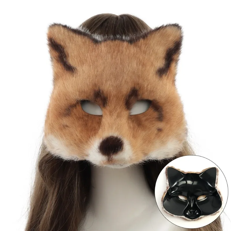 Fluffy Fur Fox Tail Keychain Cat Paws Gloves and Wolf Therian Mask Set for Halloween Cosplay Costume Accessories