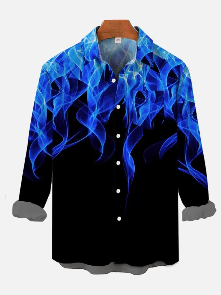 Men\'s Flame Print Lapel Shirt, Fashionable Casual Sports Tops, Short-Sleeved, Comfortable, Summer, New