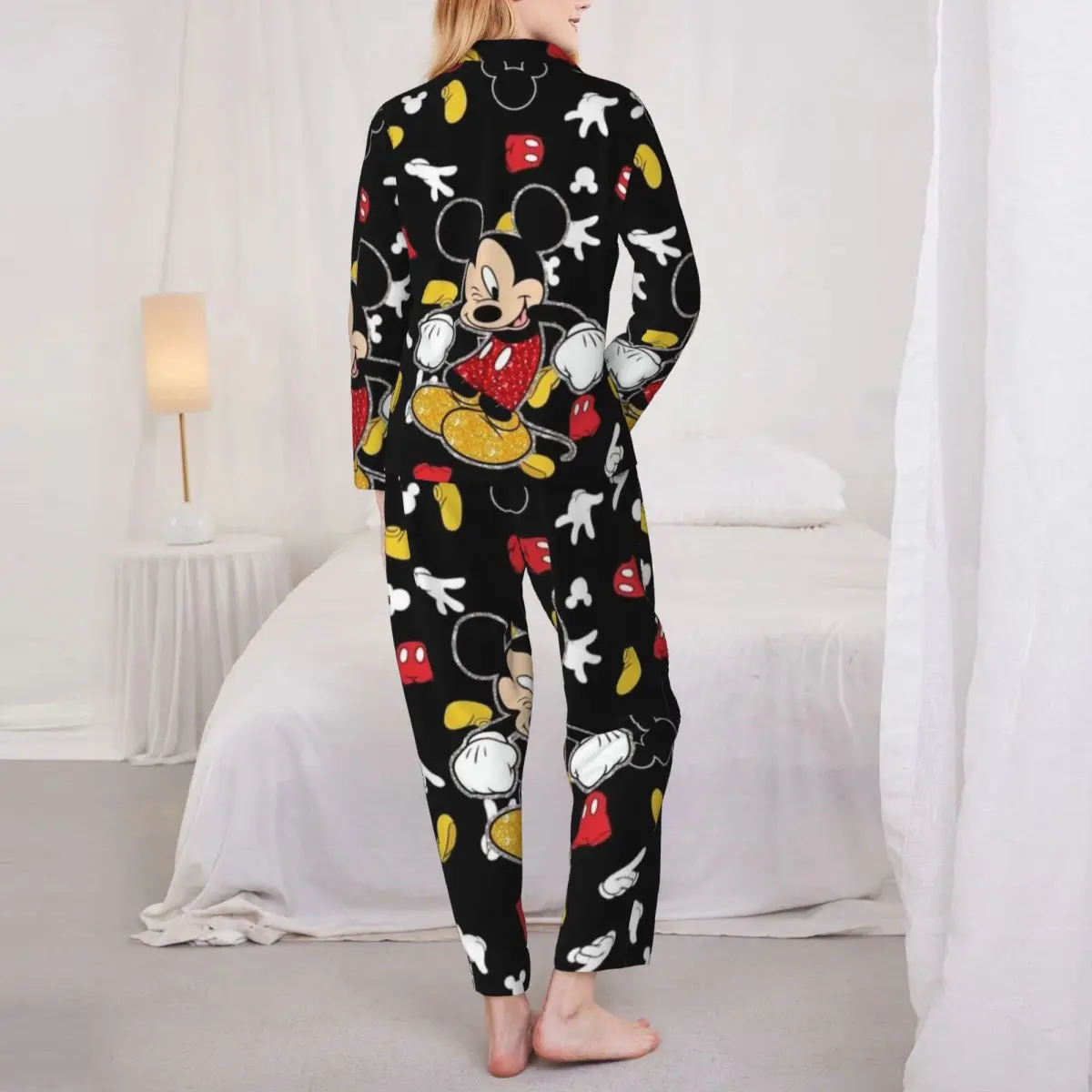 Disney Mickey Mouse Women\'s Pajamas Set 2 Piece Set For Women Casual Long sleeve Suit