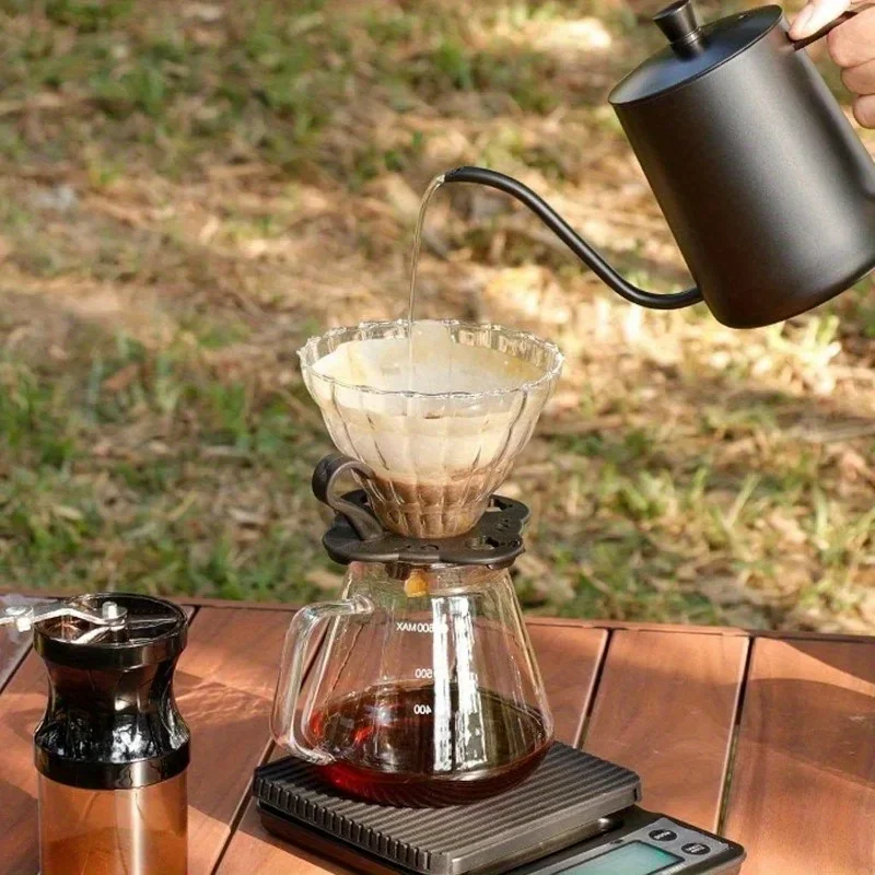 Portable Outdoor Coffee Maker Set with ABS Material, Manual Glass Pour Over Coffee Kit, Stainless Steel Manual Coffee Grinder