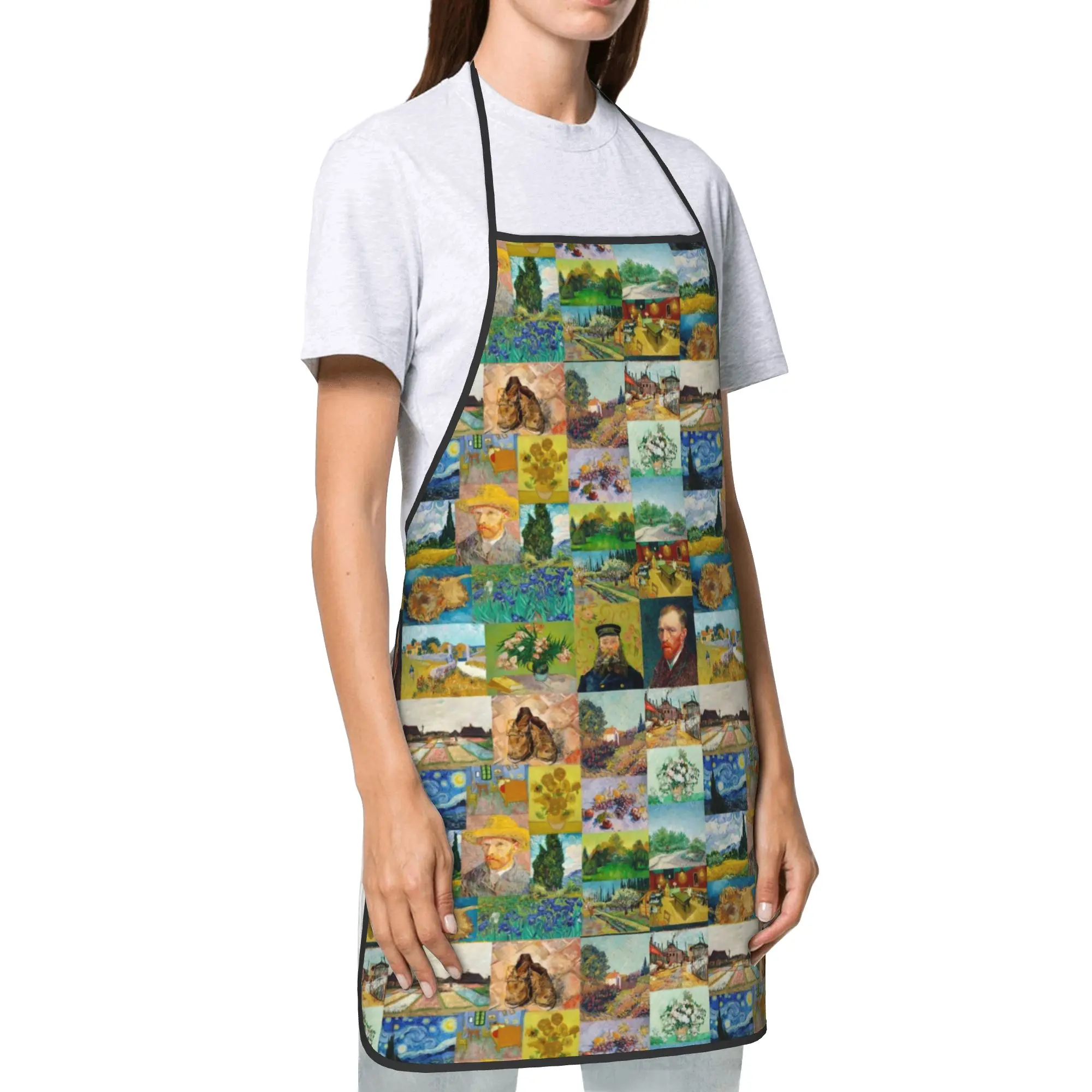 Van Gogh Collage artist sunflowers Waterproof Bib Apron Polyester art self portrait Cooking Adult Male Female Chef Hairstylist