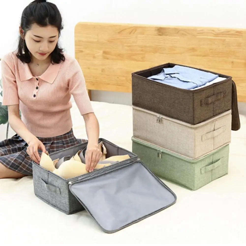 Folding Storage Box Zipper Lid Clothes Underwear Cabinet Basket Holder Organizer