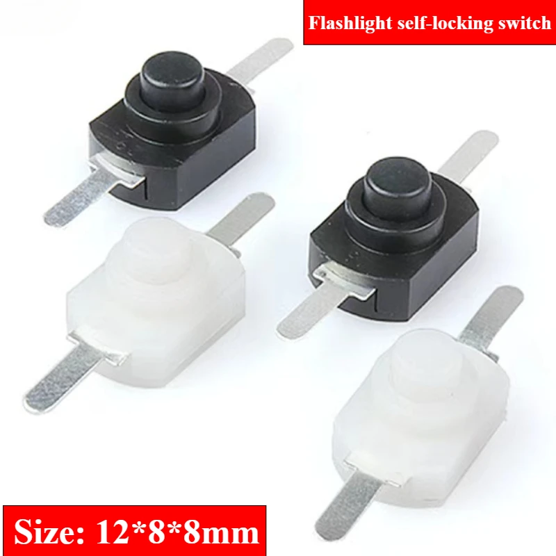 10PCS 12*8MM Balck/White DC 30V 1A On Off Mini Push Button Switch for Electric Torch 1208YD Self Locking