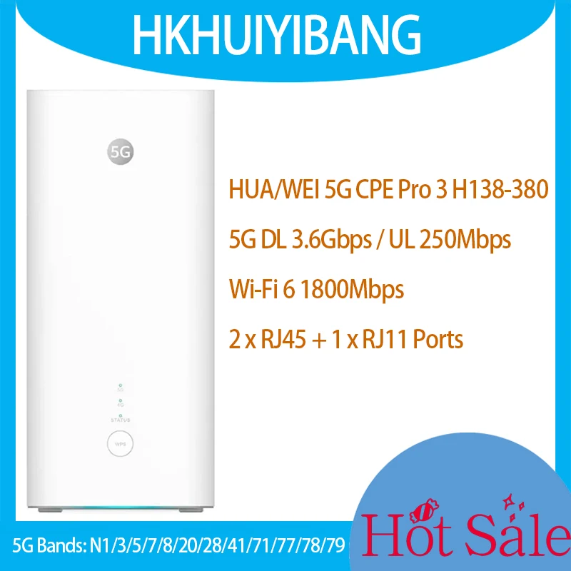 

HUA WEI GHTelcom 5G CPE Pro 3 H138-380 Wi-Fi 6 AX1800 5G Маршрутизатор 4G LTE Cat19 Двухдиапазонная гигабитная Wi-Fi SIM-карта Модем 10 дБи Антенна