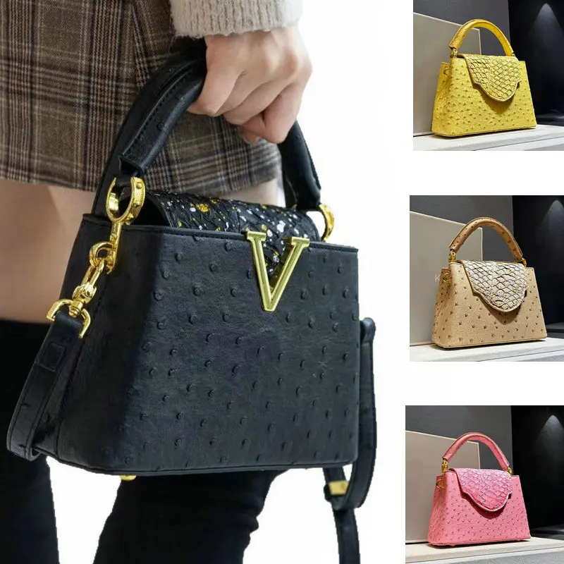 Luxury Designer Brand Female Bag New High Quality Leather Handbag for Women Fashion Ostrich Print Single Shoulder Crossbody Bag