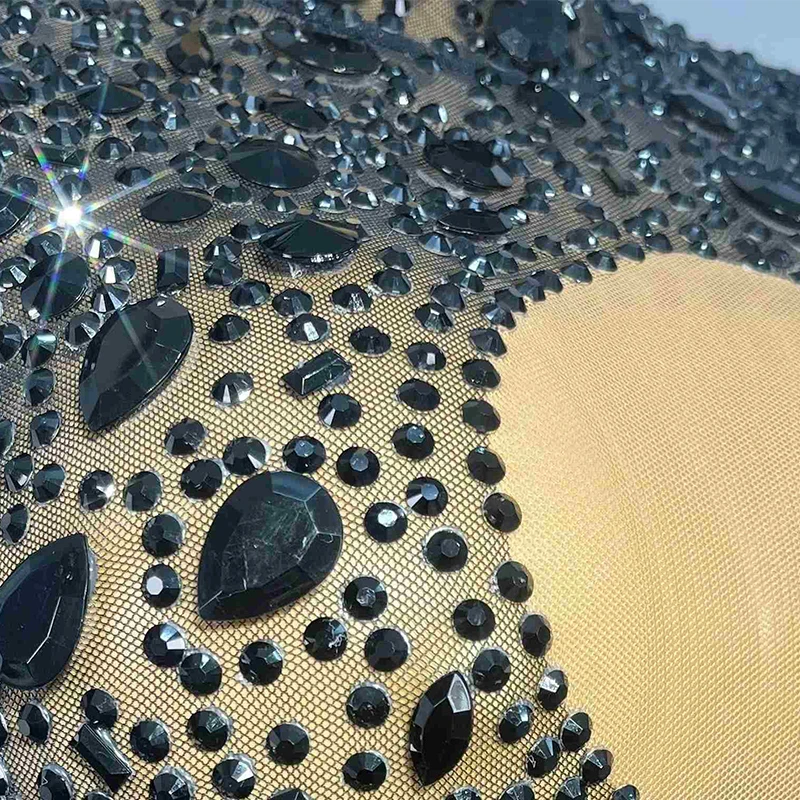 Błyszczący kombinezon taneczny z dżetami, czarny kombinezon z długim rękawem, strój do klubu nocnego Gogo, odzież taneczna Ds, strój sceniczny dla piosenkarki VDL3733