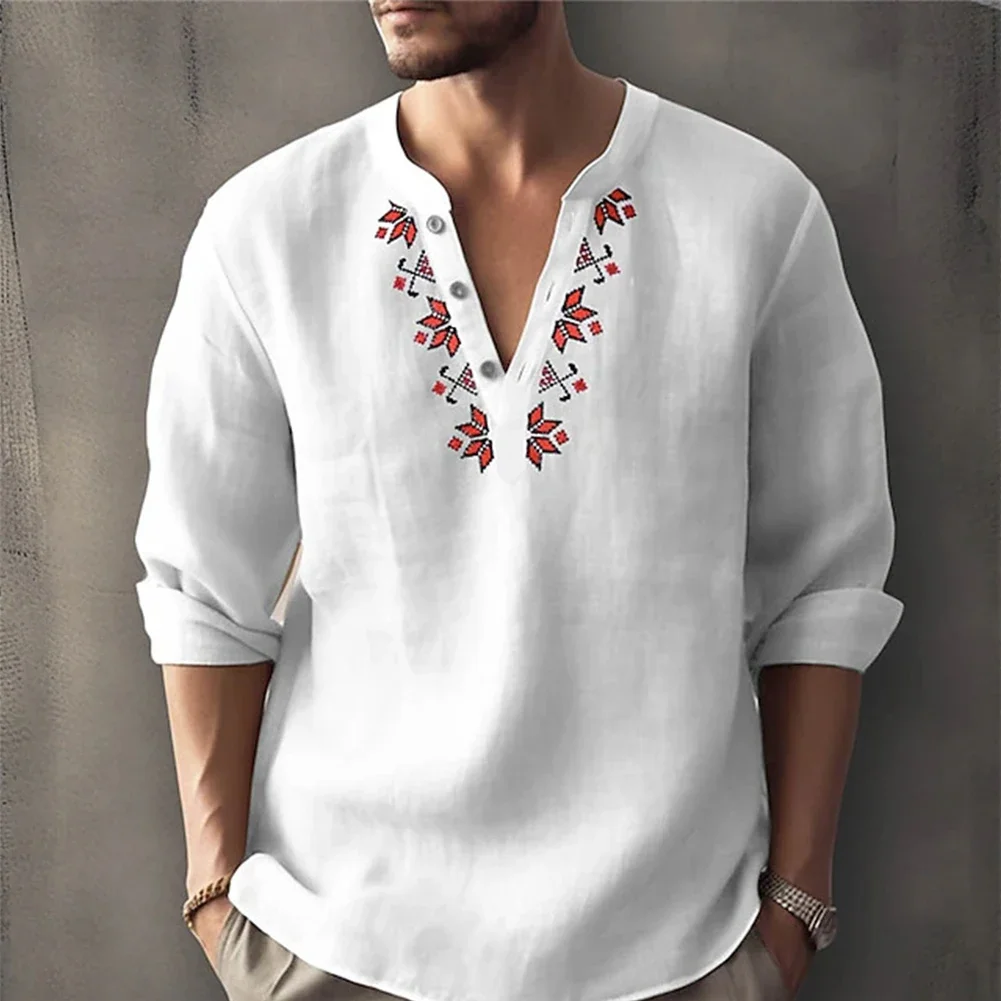 

Fashion Shirt Men Tops Beach V-Neck Button-Down Mens Regular-Fit Shirt Solid Thin Shirt Cardigan Casual Henley