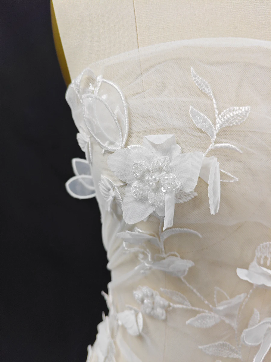 Tessuto di pizzo tulle bianco - Paillettes con perline per abiti da sposa e progetti fai-da-te