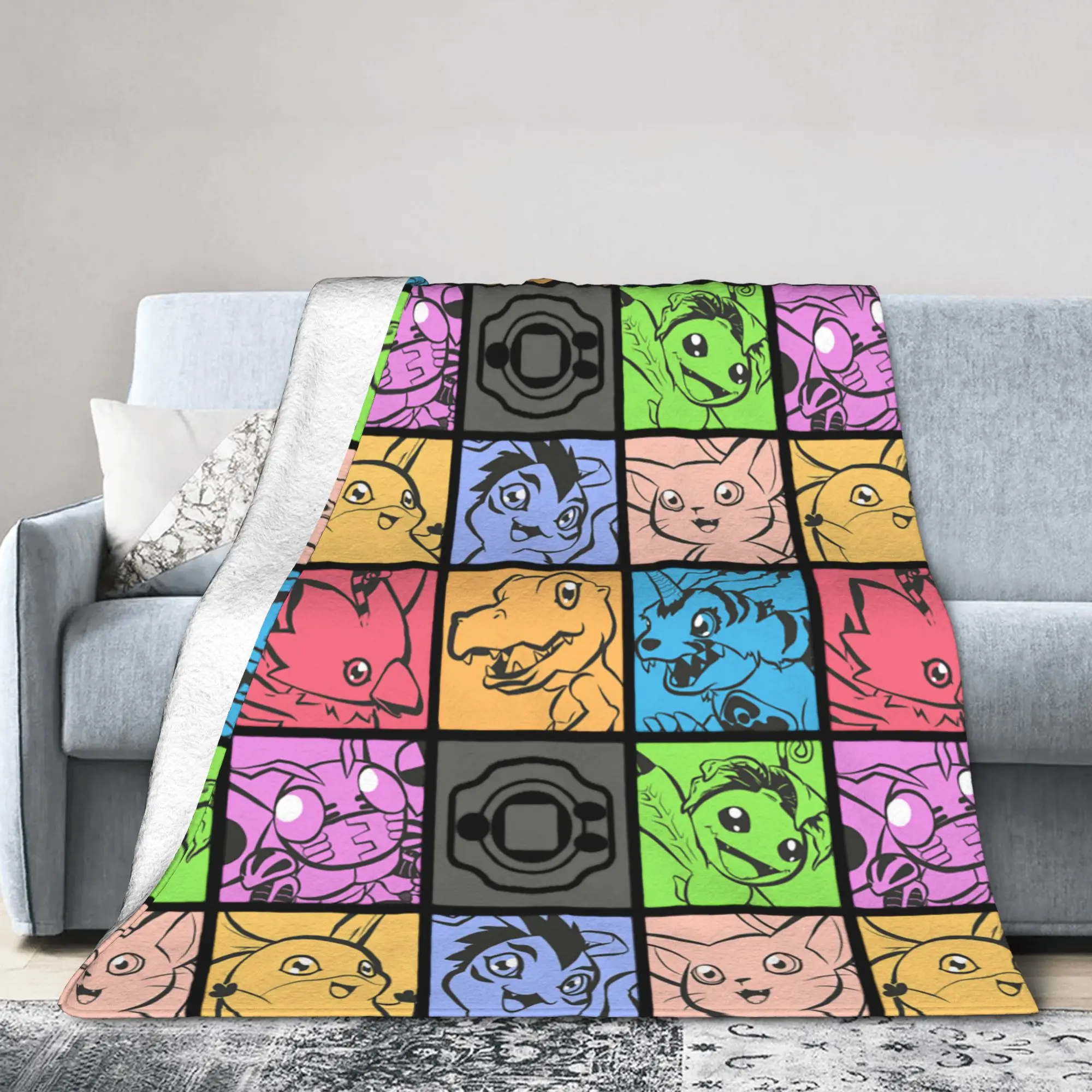 Anime Digital Monster Digimon Blankets Flannel  Winter  Portable Soft Throw Blanket for Bed Bedroom Rug Piece