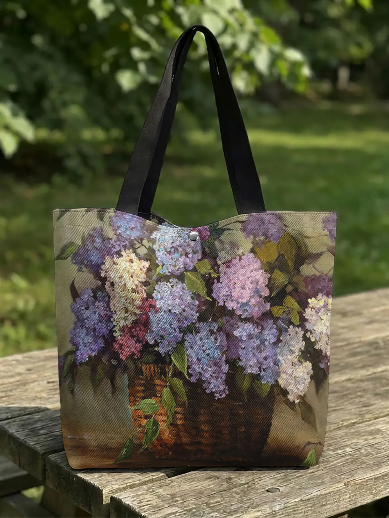 

Lilac Flower Oil Painting Print Tote Bag Large Capacity Canvas Shoulder Bag For Shopping Travel Daily Use
