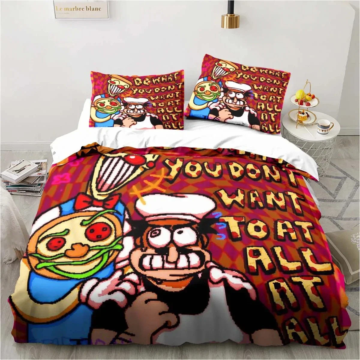 Exquisite Pizza Tower Classic Pixel Style Bedding Set,Duvet Cover Bed Set Quilt Cover Pillowcase,King Queen Twin Size Boys Girls
