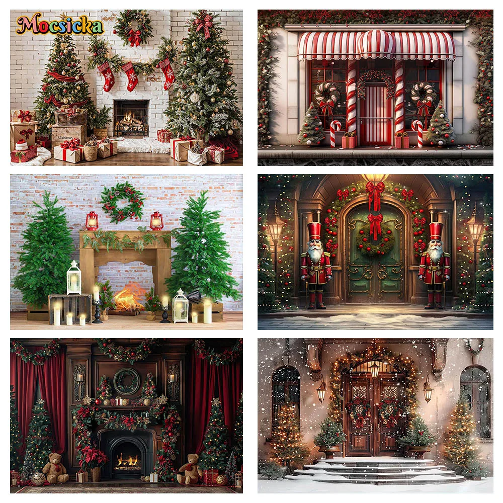 Fondo de fotografía de invierno Mocsicka árbol de Navidad calcetines rojos Festival fiesta familia niños fotos fondo accesorios de estudio