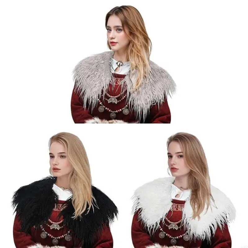 

270D Eye Catching Artificial Furs Cloak With Medieval Design Halloween Shoulder Wrap For Themed Parties And Daily Wear