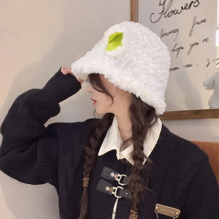 FLuffy Lamb Ear Bucket Hat Cute Sheep Ears Faux Fur Plush Beanies Winter Soft Warm Caps Women Outdoor Warm Panama Fisherman Hats