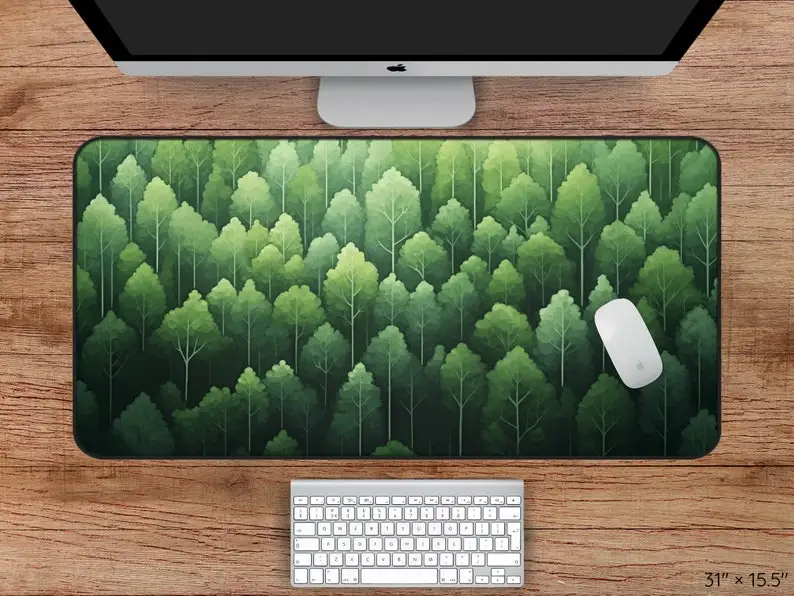 

Green Forest Desk Mat, Natural Deskmat for The Office, Watercolor Forest Desk Mats, Countryside-style Desk Mat for Nature Lovers