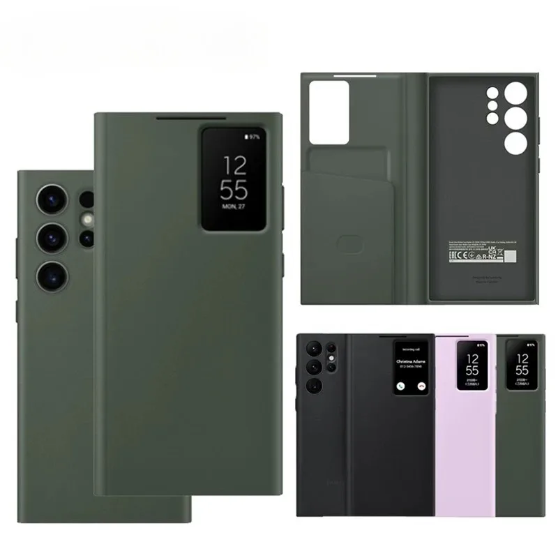 Smart Clear View Flip Mirror Phone Case For Samsung Galaxy 5G S23 / S23Plus / S23 Ultra Intelligent chip model Protective Covers